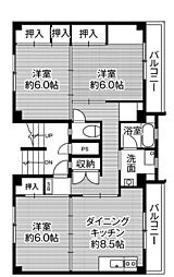 ビレッジハウス美園4 3DKの間取図画像