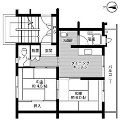 ビレッジハウス近見2号棟 2DKの間取図画像