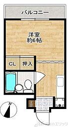 山田ハイツ2豊新 ワンルームの間取図画像
