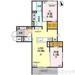 D-residence桜井 2階2LDKの間取り
