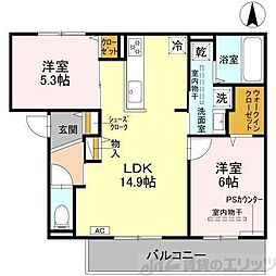 D-residence高槻市下田部A 2LDKの間取図画像