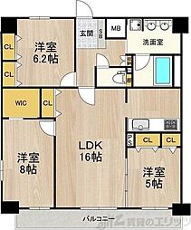 グランルクレ新大阪 3LDKの間取図画像