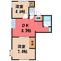 秩父鉄道 東行田駅 徒歩4分の賃貸アパート 2階2DKの間取り