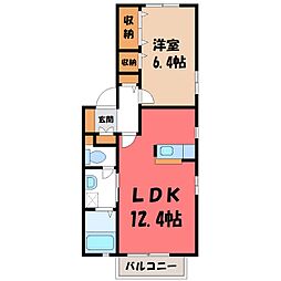 JR東北本線 古河駅 バス19分 せせらぎ第四下車 徒歩8分の賃貸アパート 2階1LDKの間取り