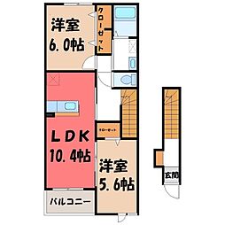 秩父鉄道 東行田駅 徒歩19分の賃貸アパート 2階2LDKの間取り