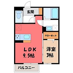 東武桐生線 三枚橋駅 徒歩10分の賃貸アパート 1階1LDKの間取り