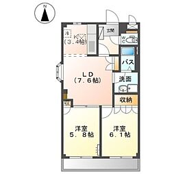 プリベールアイカワ2 2LDKの間取図画像