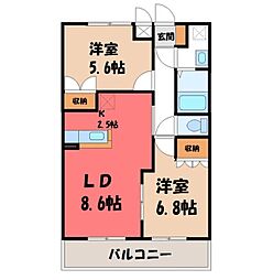 メイプルB 2LDKの間取図画像