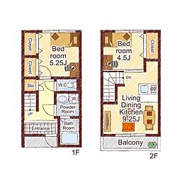 サニーガーデン meer C 1階2LDKの間取り
