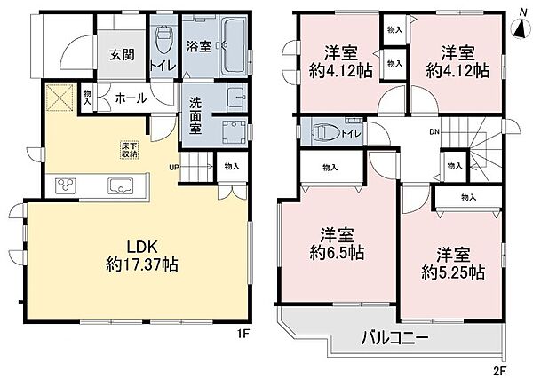 (B区画)4LDK、土地価格5997万円、土地面積77.35m2、建物価格1393万円、建物面積88.39m2