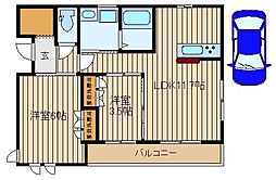 ソニフレア 2階2LDKの間取り