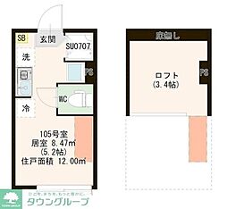 ハーモニーテラス蓮根 ワンルームの間取図画像