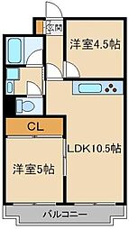 エクロール蓮根 2LDKの間取図画像