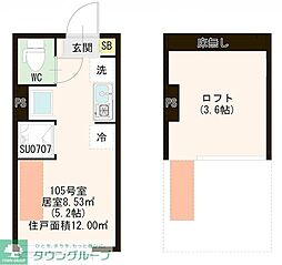 都営三田線 板橋本町駅 徒歩5分の賃貸アパート 1階ワンルームの間取り