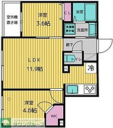 西武池袋線 練馬駅 徒歩8分の賃貸マンション 2階2LDKの間取り