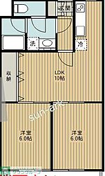 都営大江戸線 練馬春日町駅 徒歩7分の賃貸マンション 2階2LDKの間取り
