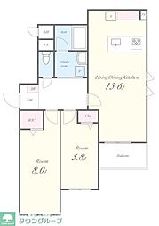 都営大江戸線 練馬春日町駅 徒歩8分の賃貸マンション 2階2LDKの間取り