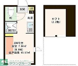西武池袋線 江古田駅 徒歩6分の賃貸アパート 2階ワンルームの間取り