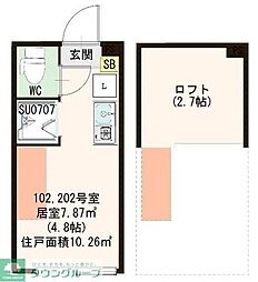 東武東上線 中板橋駅 徒歩6分の賃貸アパート 2階ワンルームの間取り
