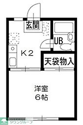 東武東上線 成増駅 徒歩10分の賃貸アパート 2階1Kの間取り