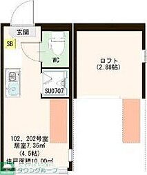 東武東上線 大山駅 徒歩10分の賃貸アパート 2階ワンルームの間取り