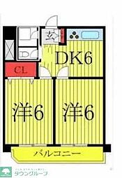 東武東上線 大山駅 徒歩9分の賃貸マンション 5階2DKの間取り
