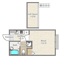 都営三田線 本蓮沼駅 徒歩4分の賃貸アパート 2階1Kの間取り