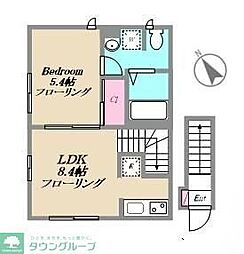 東武東上線 上板橋駅 徒歩7分の賃貸アパート 2階1LDKの間取り