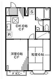 エステート北原A 2DKの間取図画像
