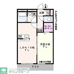 アビテヴェール志木A 1LDKの間取図画像