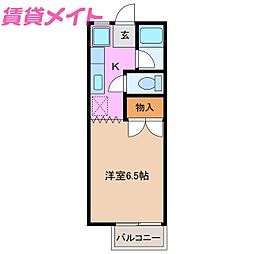 パティオ西山C棟 1Kの間取図画像