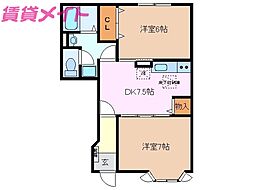 ノーブル・ハイムI 1階2DKの間取り