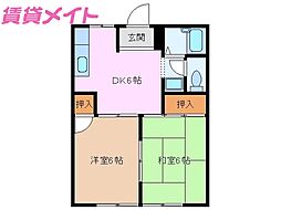 シティハイツレインボーA 2DKの間取図画像