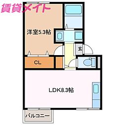 アパンション ロイヤル 2階1LDKの間取り