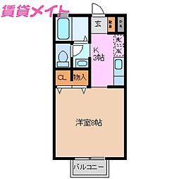 ロジュマン ラフォーレIII 1階1Kの間取り