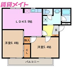 フレグランスオオクラ 1階2DKの間取り