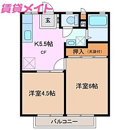 リバーハイツ 2DKの間取図画像