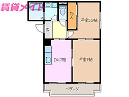 ボヌールシャトウ 2DKの間取図画像
