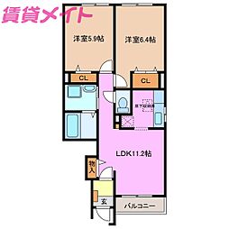 エレガントーM2 2LDKの間取図画像
