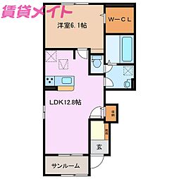 シェルトクレーテ2 1LDKの間取図画像