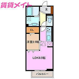 D-chambre松寺 1LDKの間取図画像