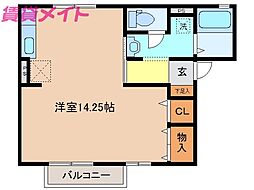 セジュールシーダ ワンルームの間取図画像