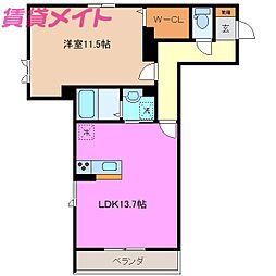 カルチェ・ジュネ 1LDKの間取図画像