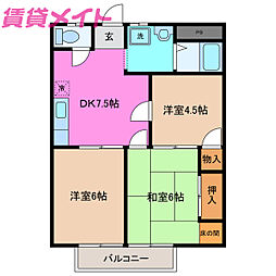 サンハイツ稲垣B 3DKの間取図画像