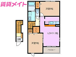プラシード阿倉川B 2LDKの間取図画像