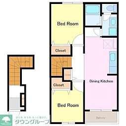 クリスタルB 2階2DKの間取り