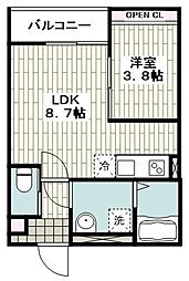 GRADUS平塚 1階1LDKの間取り