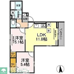 ブリーズコースト　B 3階2LDKの間取り
