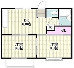 グリーンビレッジ 1階2DKの間取り