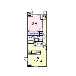 JR東海道本線 鴨宮駅 徒歩26分の賃貸マンション 2階1LDKの間取り